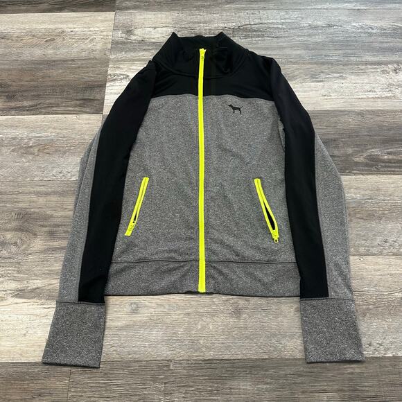 Pink Victoria's Secret Jacket Ultimate Gray Black‎ Womens M Dog Athletic Track - Picture 1 of 8